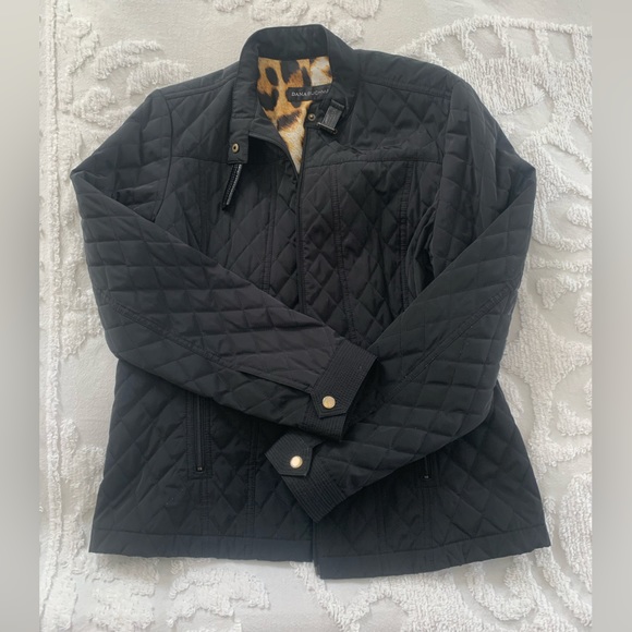 Dana Buchman Jackets & Coats Dana Buchman Quilted Black Jacket Leopard Print Lining Standing